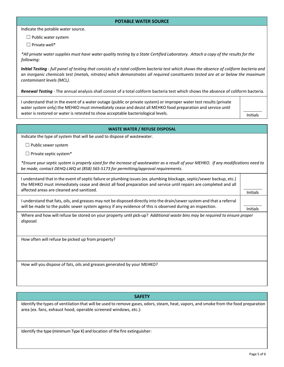Microenterprise Home Kitchen Operation (Mehko) Standard Operating Procedures (Sop) - County of San Diego, California, Page 5