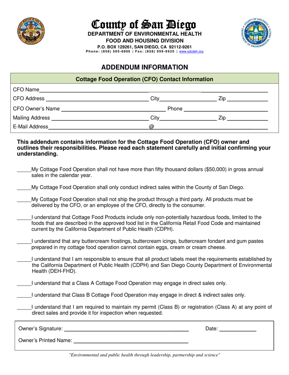 Class a Cottage Food Operation Application - County of San Diego, California, Page 8