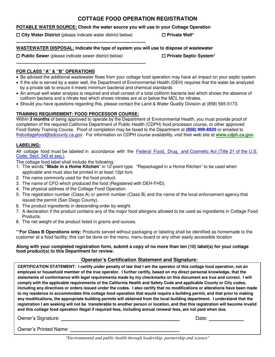 Class B Cottage Food Operation Application - County of San Diego, California, Page 5