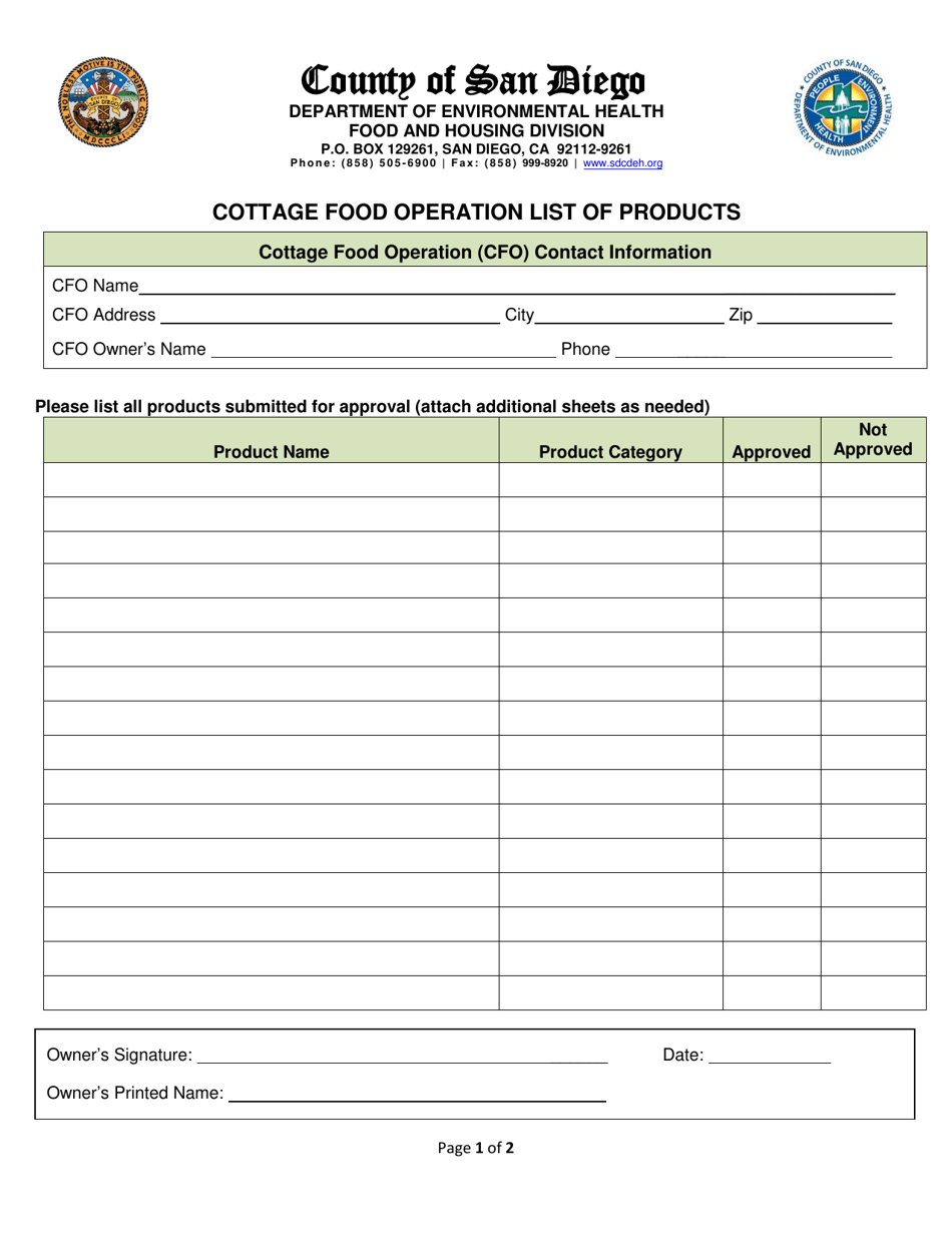 Class B Cottage Food Operation Application - County of San Diego, California, Page 9