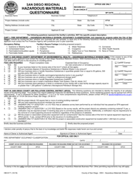 Form HM-9171 Regional Hazardous Materials Questionnaire - County of San Diego, California