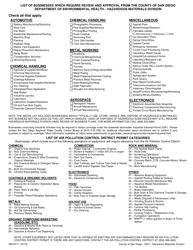 Form HM-9171 Regional Hazardous Materials Questionnaire - County of San Diego, California, Page 2