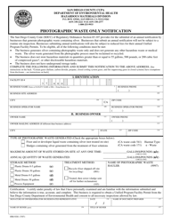 Form HM-9281 Photographic Waste Only Notification - County of San Diego, California