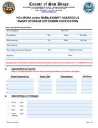 Form HMF-4010 Non-rcra and/or Rcra-Exempt Hazardous Waste Storage Extension Notification - County of San Diego, California
