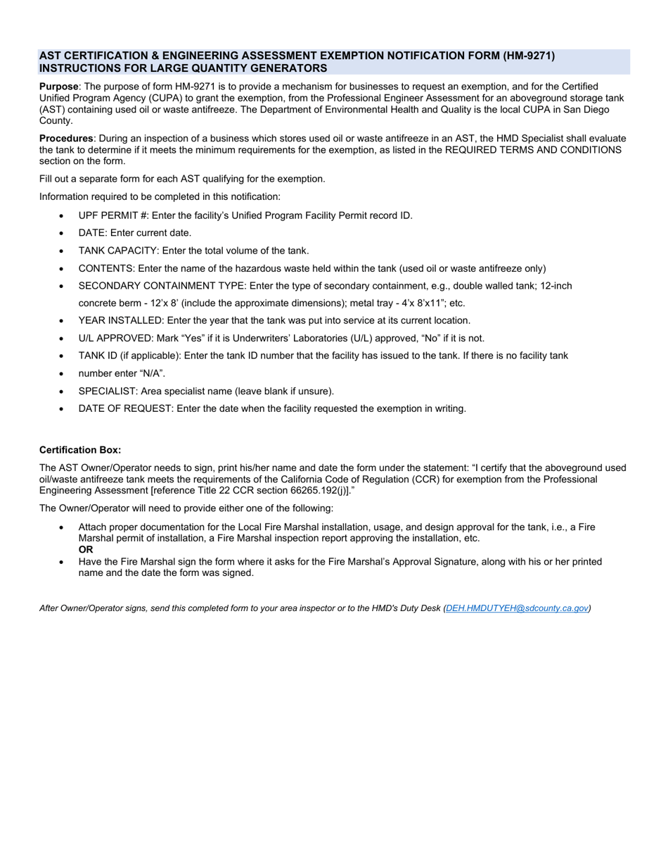 Form HM9271 Fill Out, Sign Online and Download Fillable PDF, County