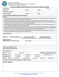 Document preview: Owts Replacement/Repair Permit Application and Authorization Form - County of San Diego, California