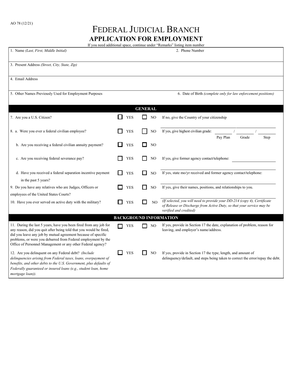 Form AO78 Application for Employment, Page 1