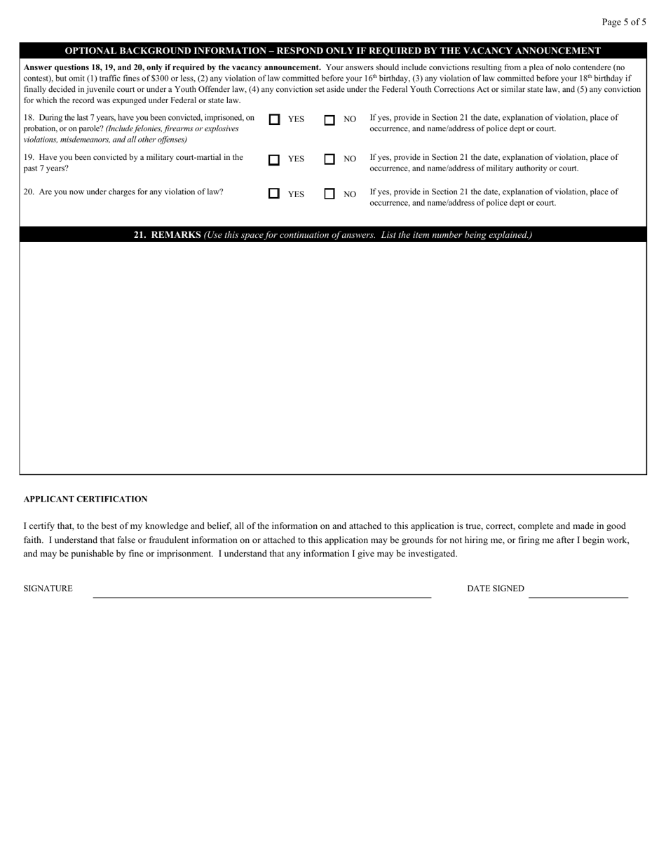 Form AO78 Application for Employment, Page 5