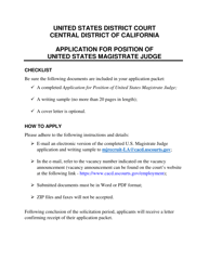 Document preview: Application for Position of United States Magistrate Judge - California