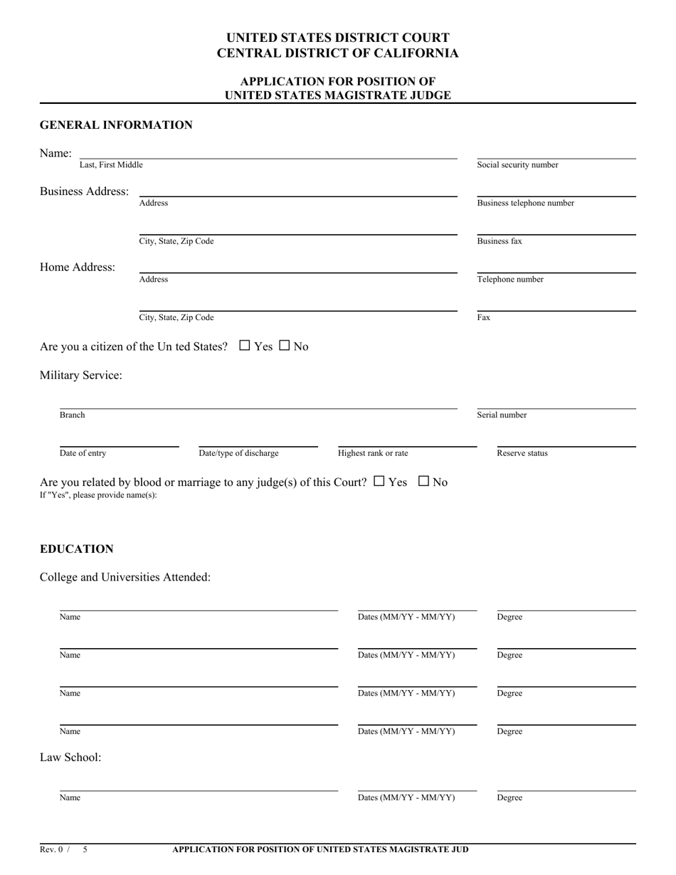 California Application for Position of United States Magistrate Judge ...