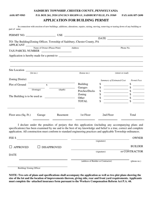 Application for Building Permit - Sadsbury Township, Pennsylvania Download Pdf