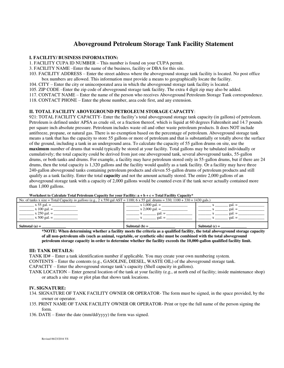 County of San Bernardino, California Aboveground Petroleum Storage Tank ...