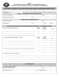 Document preview: California Accidental Release Prevention (Calarp) Program De-registration - County of San Bernardino, California