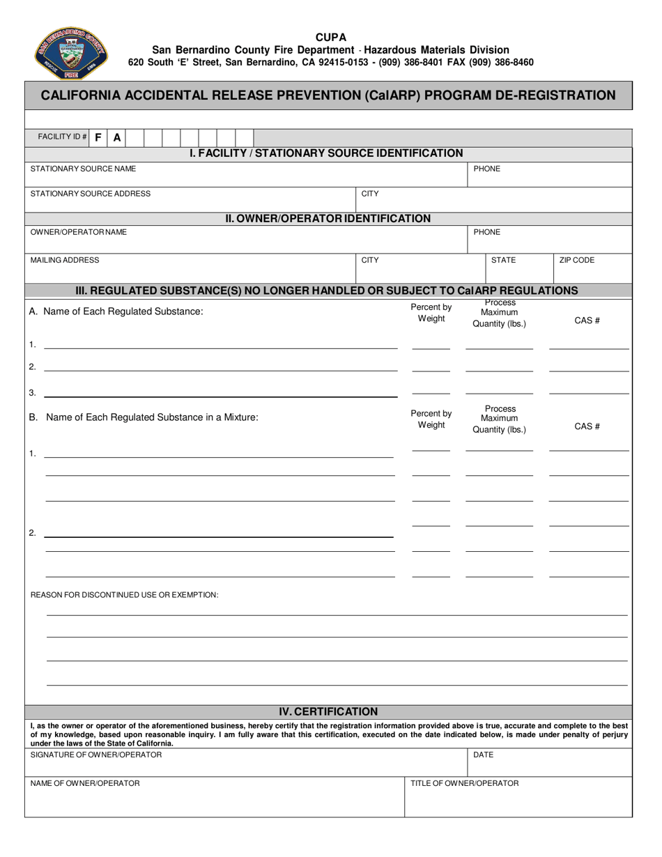 County of San Bernardino, California California Accidental Release ...