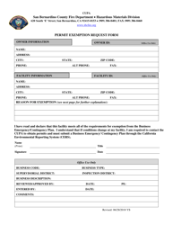 Document preview: Permit Exemption Request Form - County of San Bernardino, California