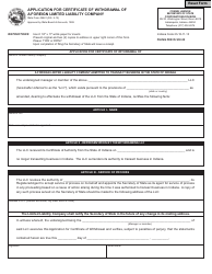 State Form 49461 &quot;Application for Certificate of Withdrawal of a Foreign Limited Liability Company&quot; - Indiana