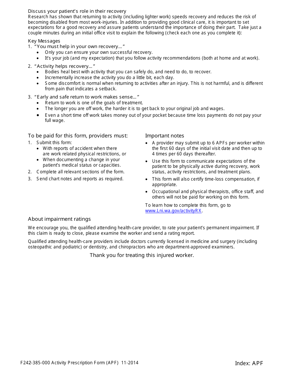 Form F242-385-000 Activity Prescription Form (Apf) - Washington, Page 2