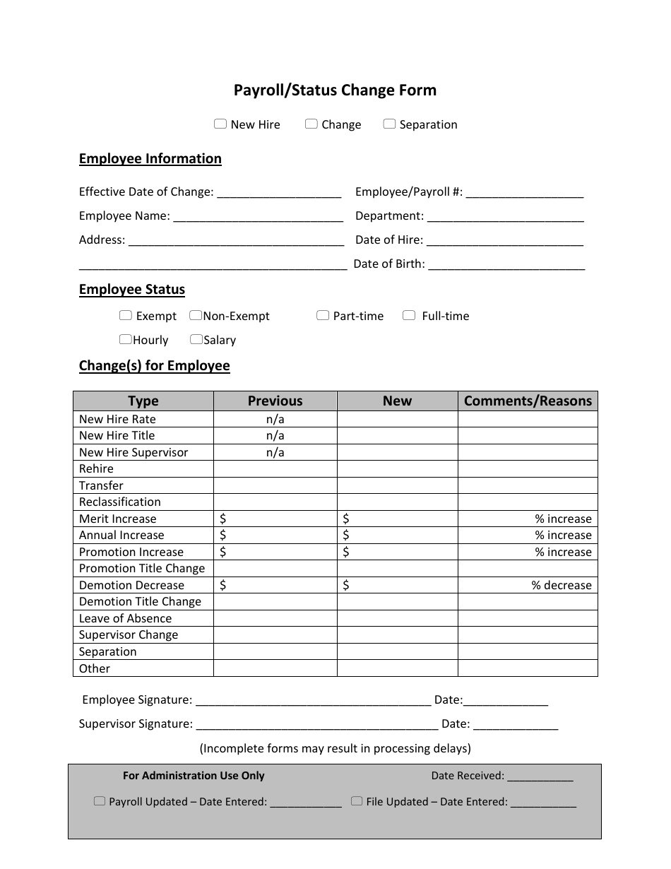 Payroll Status Change Form Fill Out Sign Online And Download PDF