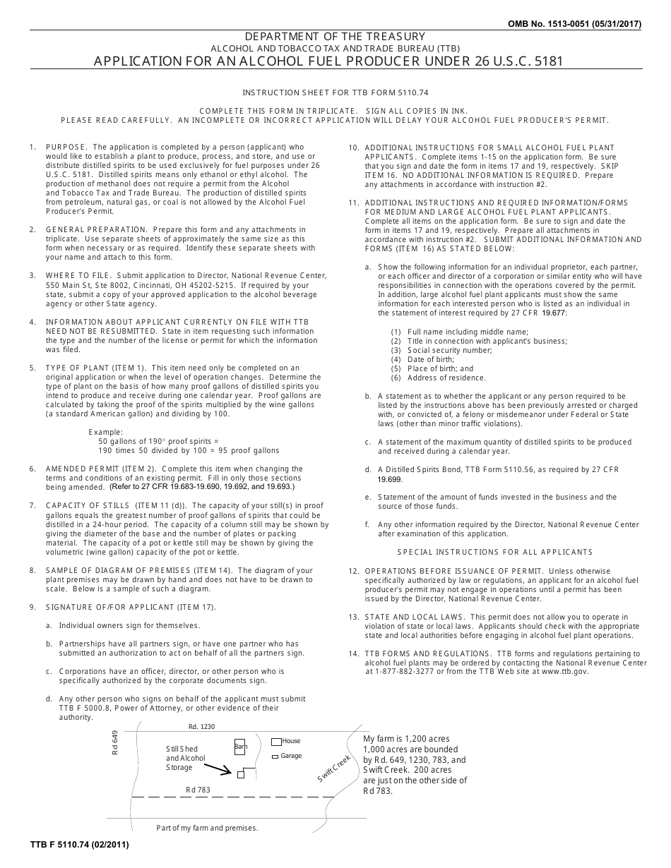 TTB Form 5110.74 Application for an Alcohol Fuel Producer Permit, Page 1