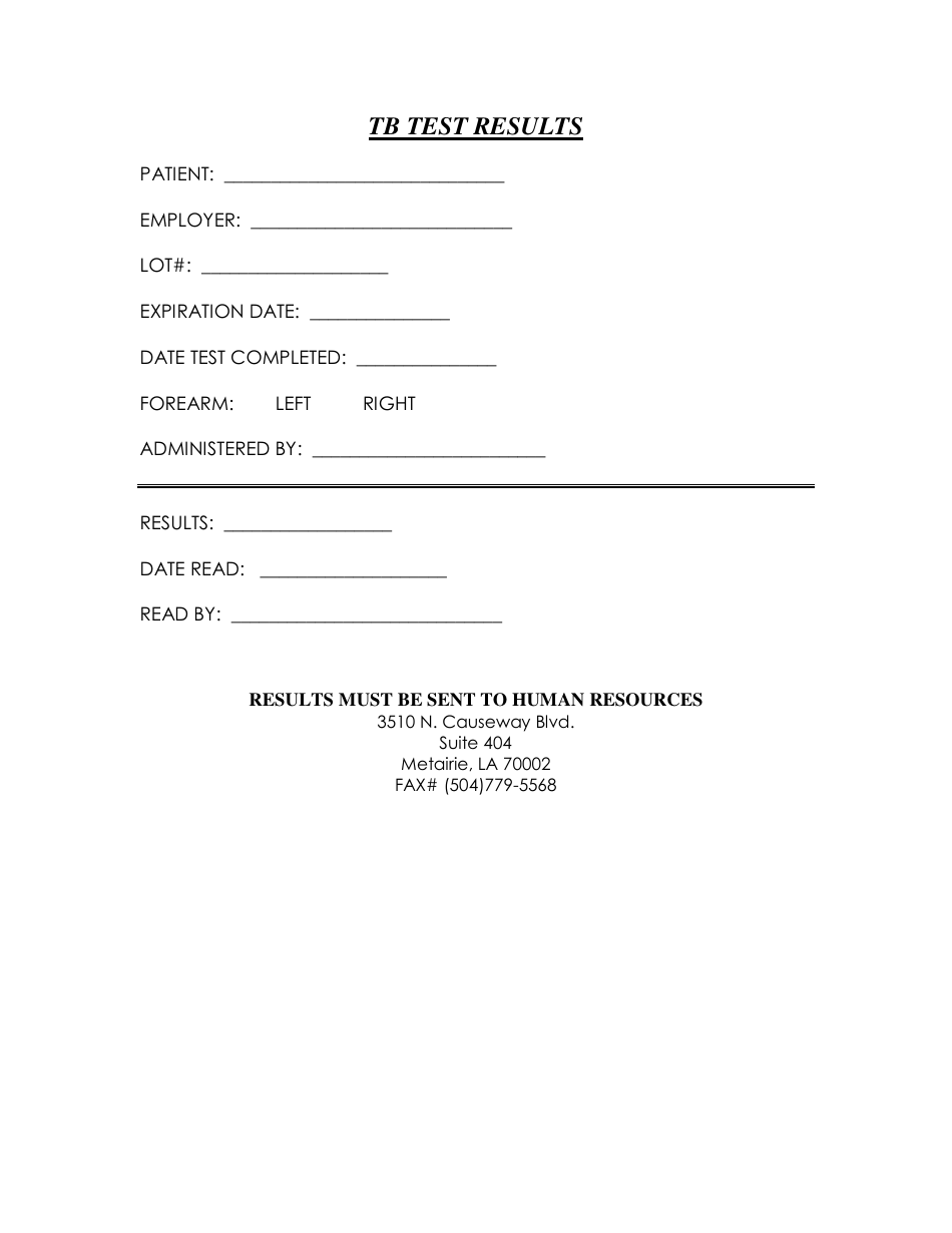 Free Printable Tb Test Form Tb Skin Test Form For Healthcare Workers;