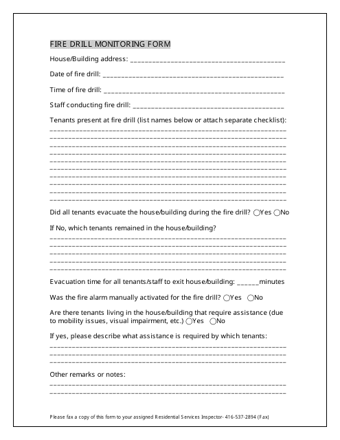 Fire Drill Monitoring Form Download Pdf