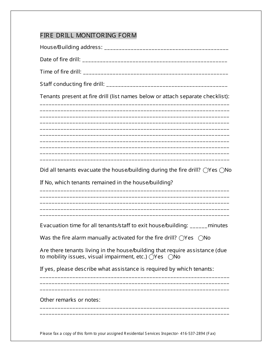 Fire Drill Monitoring Form Fill Out Sign Online And Download Pdf