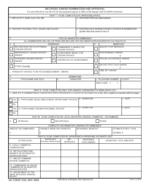 DA Form 1256  Printable Pdf