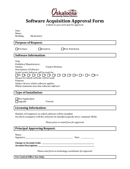 Software Acquisition Approval Form - Oskaloosa Community School District Download Pdf