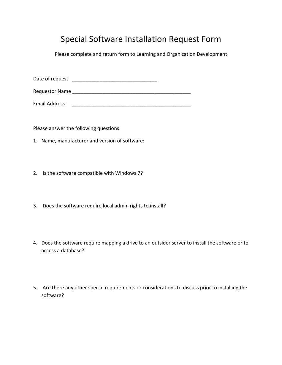 Special Software Installation Request Form, Page 1
