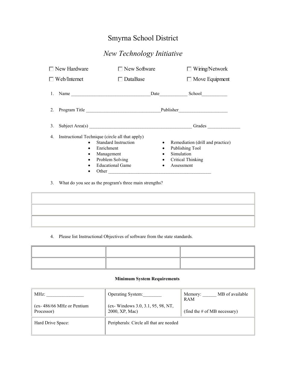 Software Evaluation Form - Smyrna School District, Page 1