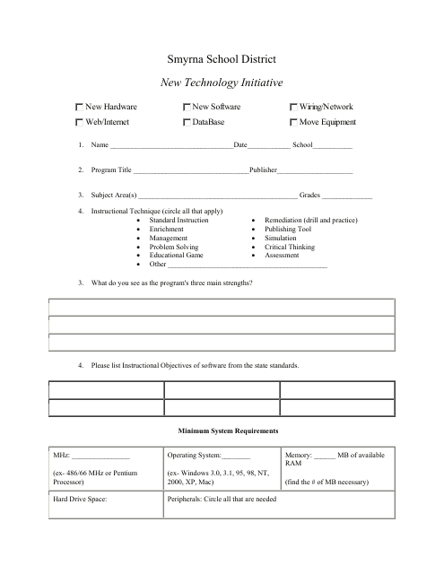 Software Evaluation Form - Smyrna School District
