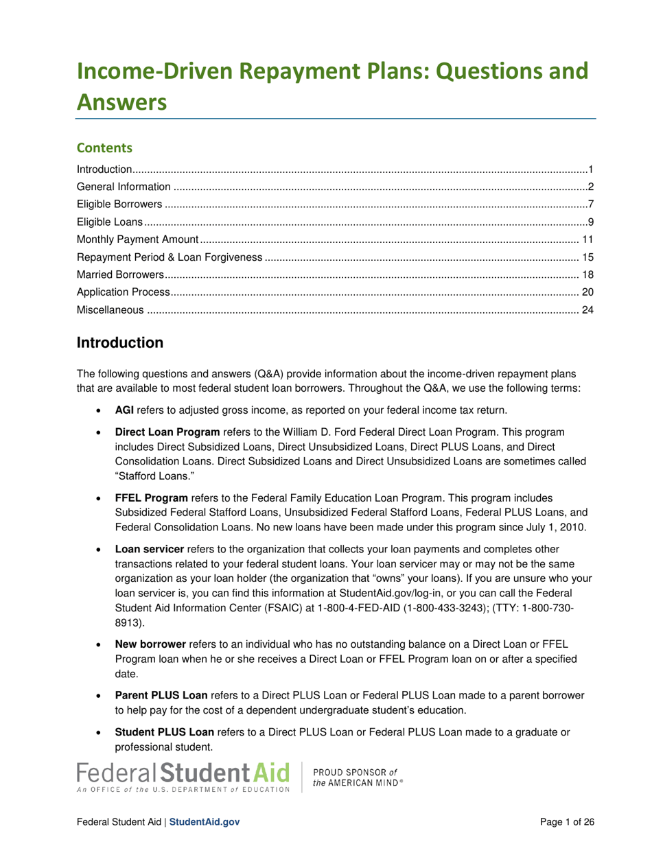 Income-Driven Repayment Plans: Questions and Answers, Page 1