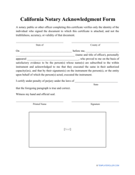 &quot;Notary Acknowledgment Form&quot; - California