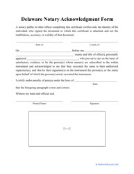 &quot;Notary Acknowledgment Form&quot; - Delaware
