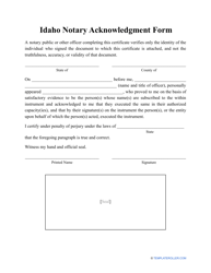 &quot;Notary Acknowledgment Form&quot; - Idaho