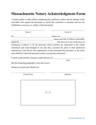 &quot;Notary Acknowledgment Form&quot; - Massachusetts