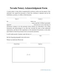 &quot;Notary Acknowledgment Form&quot; - Nevada