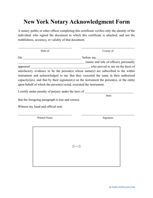 Notary Acknowledgment Form - New York Download Pdf