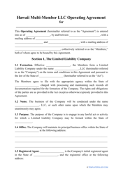 Document preview: Multi-Member LLC Operating Agreement Template - Hawaii