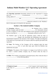 &quot;Multi-Member LLC Operating Agreement Template&quot; - Indiana