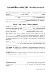 &quot;Multi-Member LLC Operating Agreement Template&quot; - Maryland
