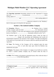 Document preview: Multi-Member LLC Operating Agreement Template - Michigan