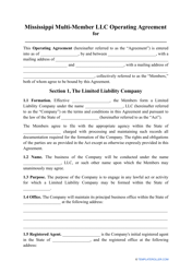 Document preview: Multi-Member LLC Operating Agreement Template - Mississippi
