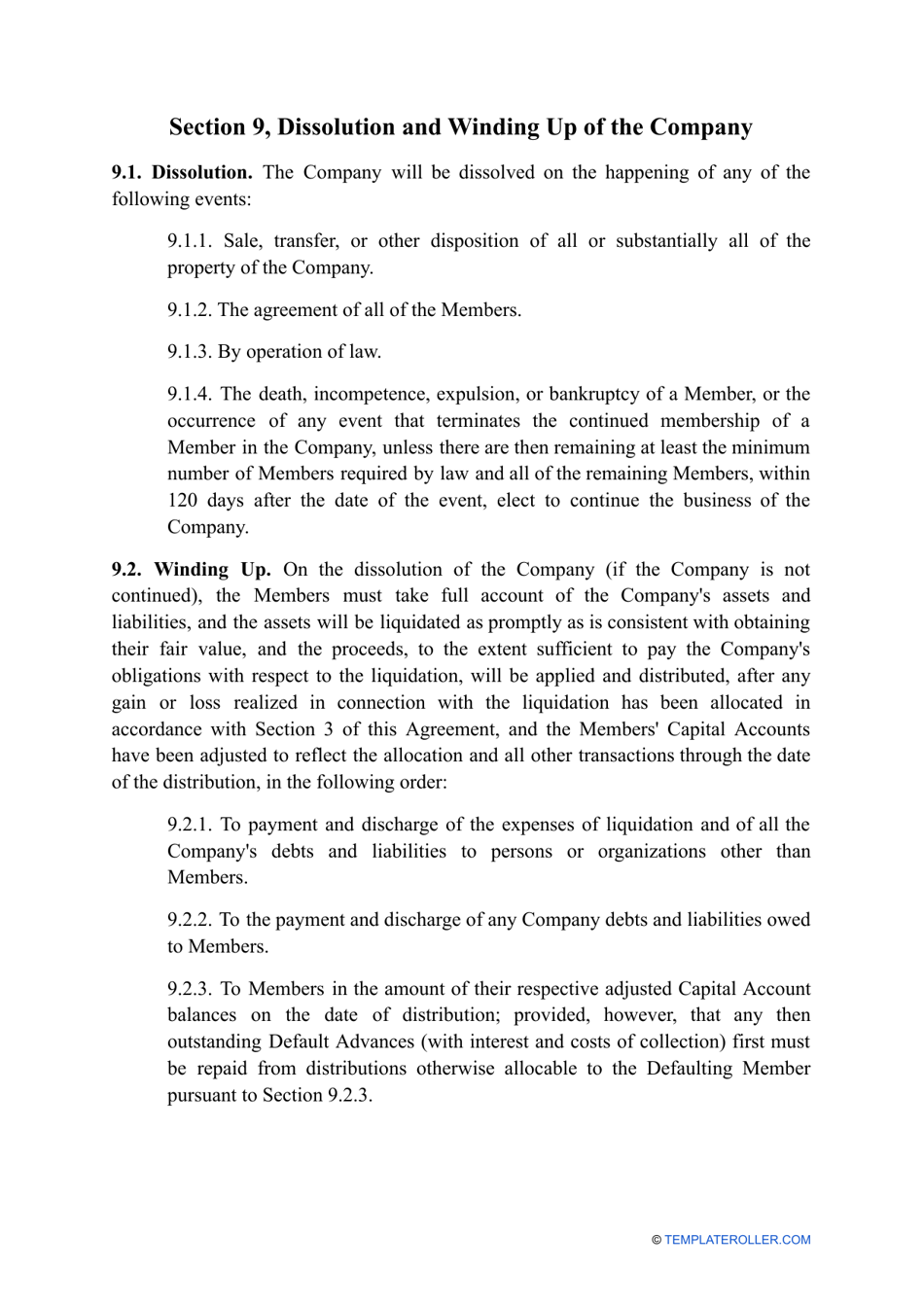 Multi-Member LLC Operating Agreement Template - Missouri, Page 9