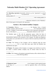 Document preview: Multi-Member LLC Operating Agreement Template - Nebraska