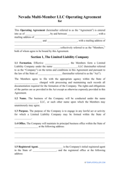 Document preview: Multi-Member LLC Operating Agreement Template - Nevada