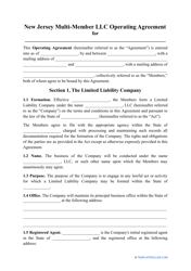 Document preview: Multi-Member LLC Operating Agreement Template - New Jersey