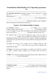 Multi-Member LLC Operating Agreement Template - North Dakota
