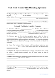 Document preview: Multi-Member LLC Operating Agreement Template - Utah