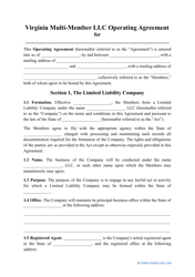 Document preview: Multi-Member LLC Operating Agreement Template - Virginia